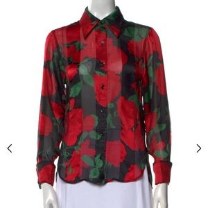 Saint Laurent Red and Green Floral Blouse